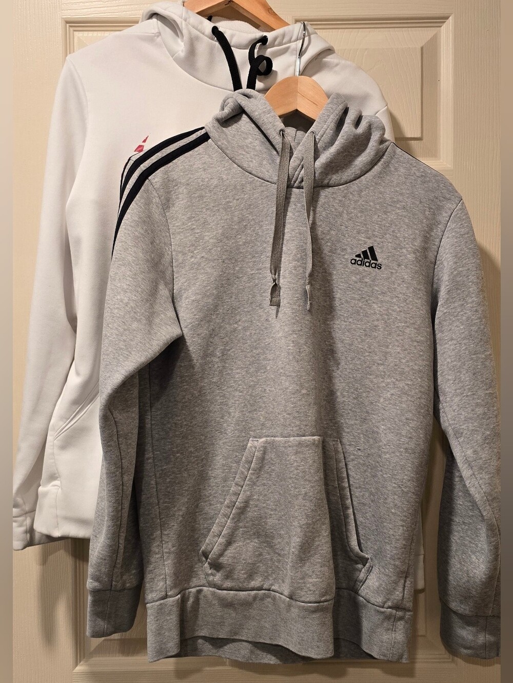 Set Of 2 Adidas Grey Pullover Hoodie with Black Logo And Nike White Hoodie Small